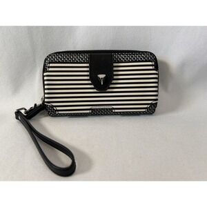 Stella & Dot Madison Tech Zip Around Wallet Wristlet Phone Wallet Black Striped